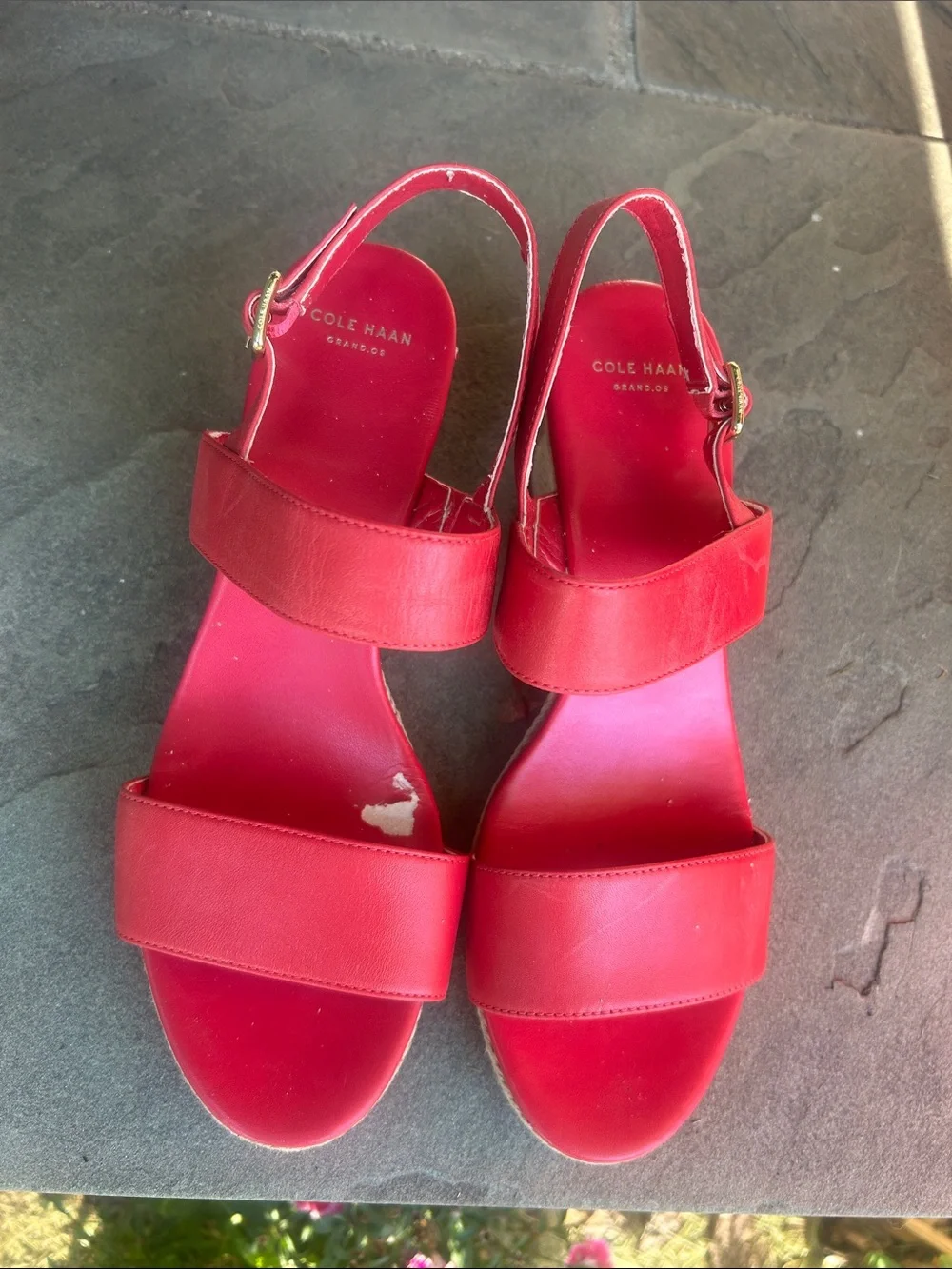 Cole Haan Hot Pink leather Wedge sSandals with rope/espradille style heel